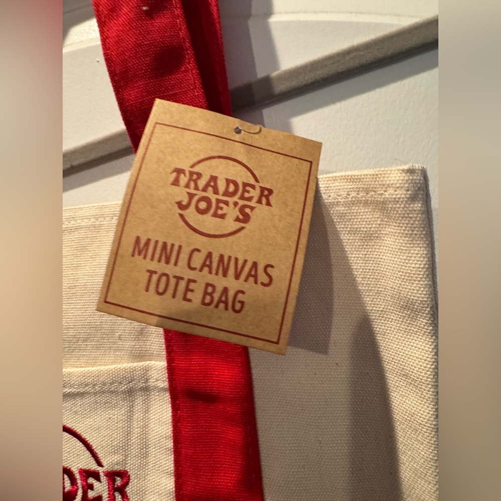 NWT! Trader Joes Mini Canvas Tote Bag Red - Picture 4 of 7